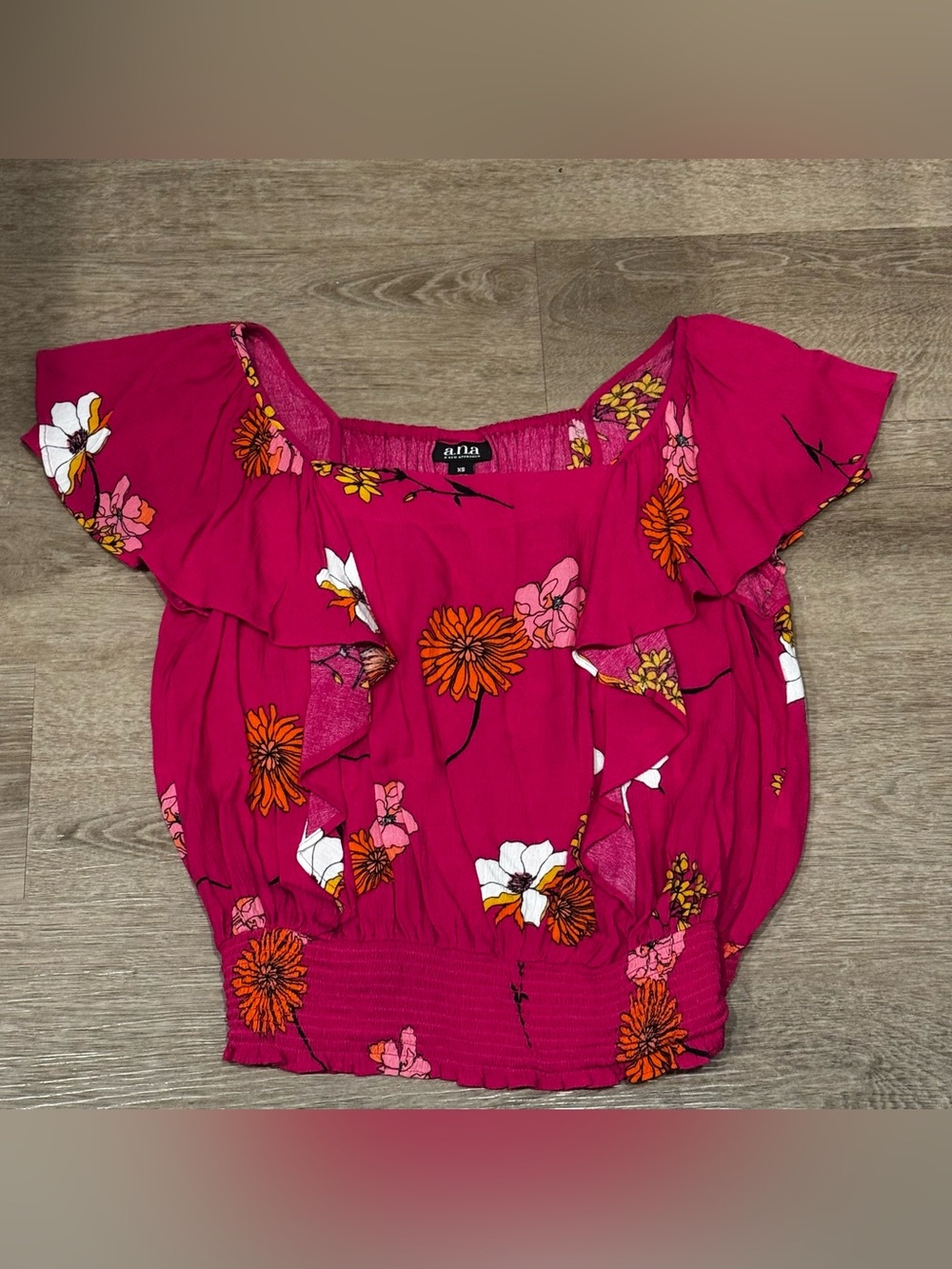 a.n.a Magenta Floral Ruffle Crop Top
